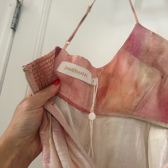 Zimmermann Pink and White Dancer Empire Waist Midi Dress in Abstract Blush sz 0 - Picture 5 of 7
